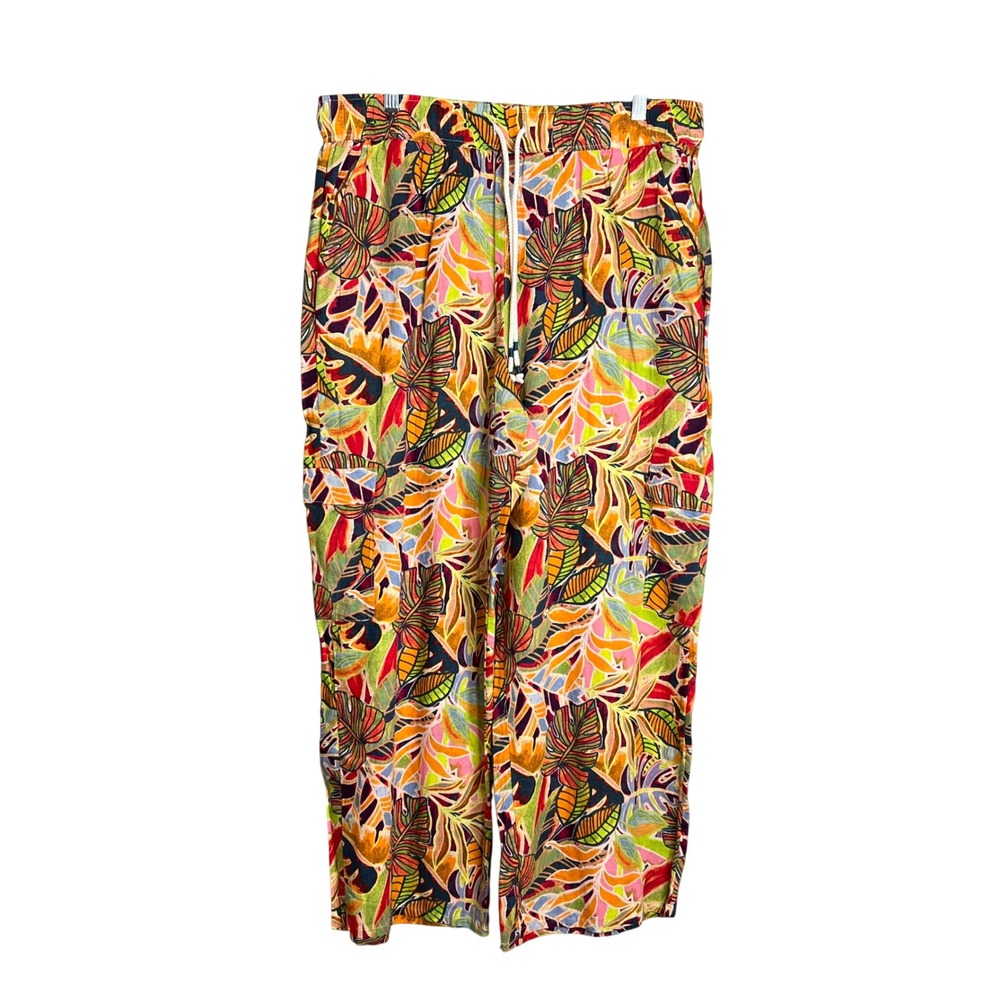 C&C California Linen Blend Wide Leg‎ Pant Sz XL Tropical Pull On Lightweight NEW